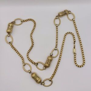 YSL Vintage Long Box Chain Filigree Barrel Necklace